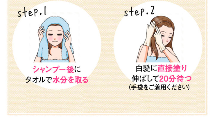 タオルで髪の水分を取って白髪部分に塗るだけ!